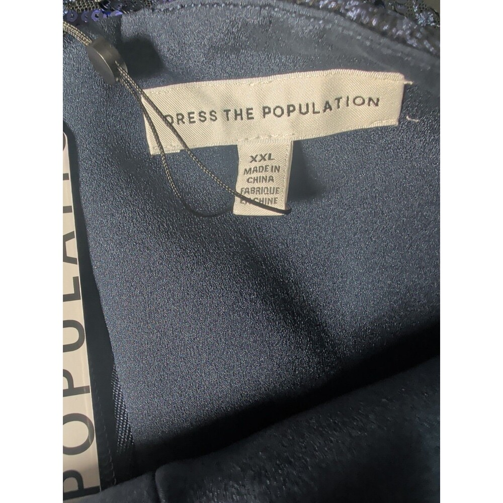 Dress The Population Anabel Women XXL Navy Blue Sequin Embroidered Floral Gown - Picture 15 of 16